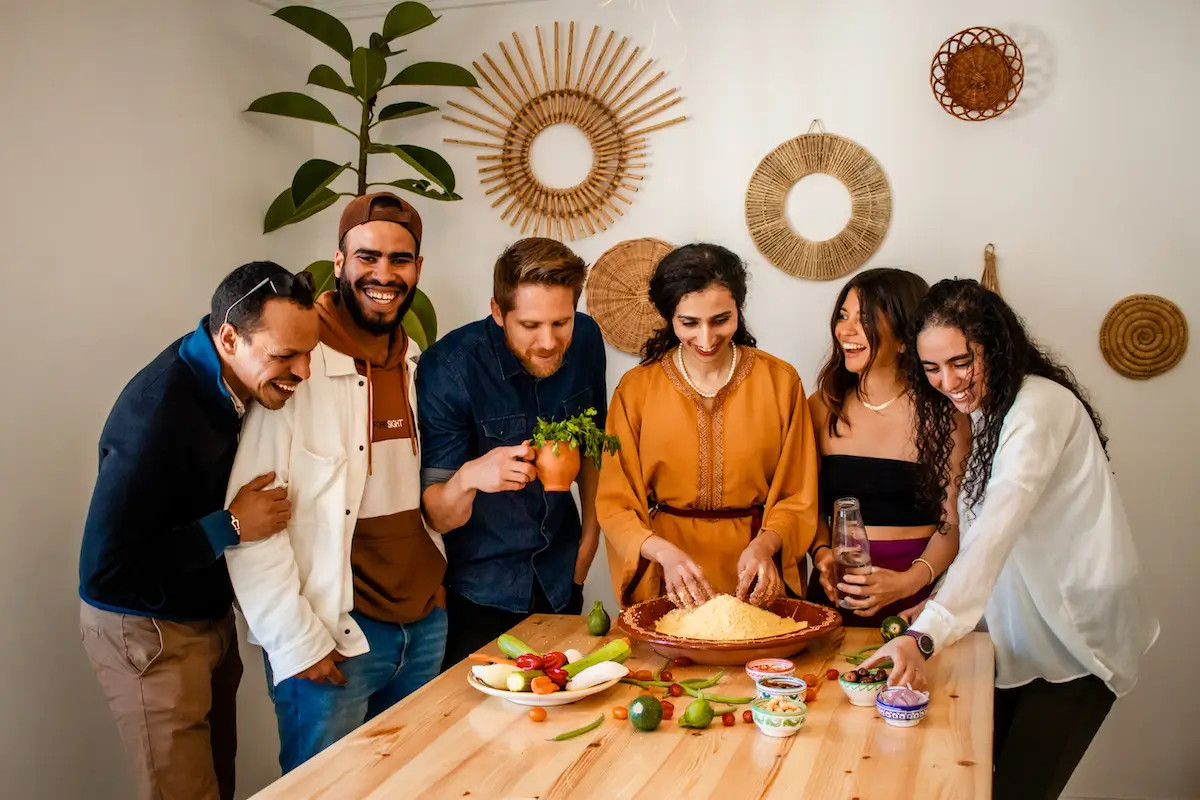 Learning to make couscous with friends in Morocco